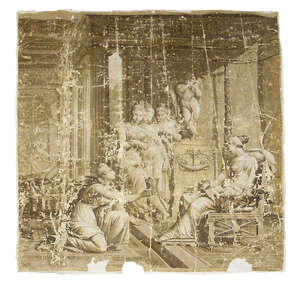 
	
		A French Neo-Classical en grisaille wallpaper panel, 19th century, by Dufour et Cie,...