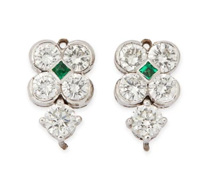 Two diamond set panels,&nbsp;both designed as a brilliant-cut diamond quatrefoil with central square...