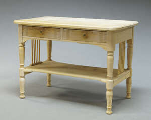 
	
		A limed pine side table, early 20th Century, the rounded rectangular top, above two...