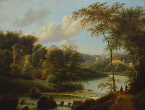
	
		Manner of Johann Christian Vollerdt, 
		early 19th century
		 
		River landscape with...