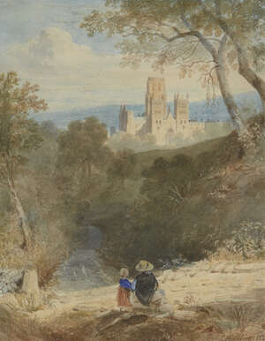Edward Hastings, 
		British 1781-1861- 
		 
		Durham from Pelaw Wood; 
		 
		watercolour signed and dated 1845, 24.5x33cm: together with one other water