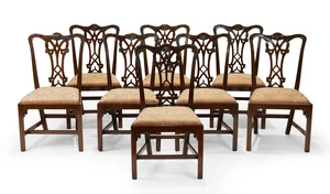 A set of eight English mahogany dining chairs, of George III style, in the manner of Thomas...