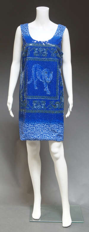 
	
		Versace, a sequined sleeveless dress, with tiger design, size labelled 44, together with ...
