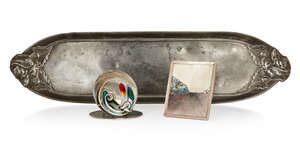 
	
		Liberty & Co, a Cymric silver menu holder 
		Mark of Liberty & Co, Birmingham hallmarks...
