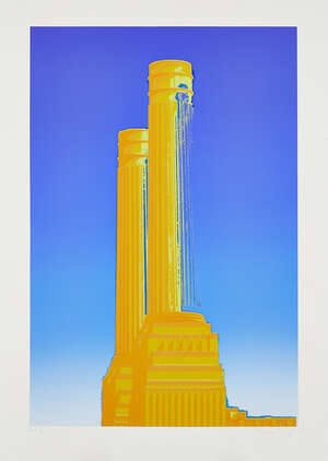 
	
		Liliane Lijn, 
		American b.1939-
		 
		Power Station Battersea, 1971;
		 
		screenprint...