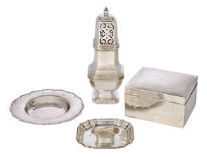 
	
		A silver sugar caster, London, c.1972, BP Co., of squared baluster form with reeded...