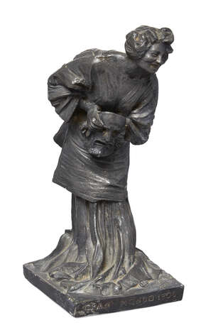 
	
		Attributed to Ettore Ximenes, 1855-1926, Italian, a lead-based model of a lady, early...