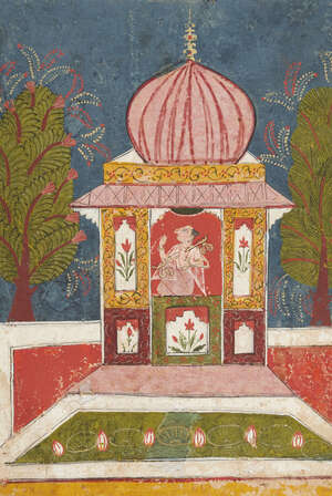 
	
		An illustration to a Ragamala: a musician in a temple, Malwa, Central India, 17th century