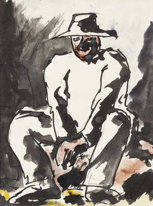 
	
		RETURN Josef Herman OBE RA, 
		Polish/British 1911-2000 - 
		 
		Seated Mexican man;...