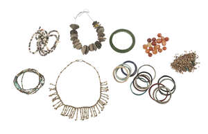 
	
		A collection of ancient glass bangles, Roman and Egyptian, to include two with iridescent...