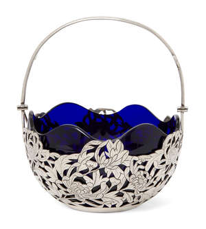
	
		A Chinese silver pierced basket, Zee Wo, decorated with leafy chrysanthemum flowers, with...