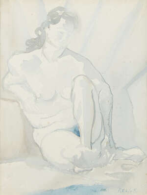 
	
		Roland Vivian Pitchforth RA ARWS, 
		British 1895-1982- 
		 
		Blue Nude; 
		 
		