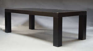 
	
		A large contemporary ebonised dining table, of recent manufacture, the rectangular top on...