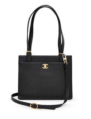 
	
		Chanel: a Chanel black caviar leather handbag, with two adjustable length handles and...