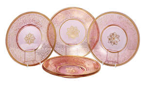
	
		Five Bohemian ruby and gilt glass plates, for the Turkish Market, late 19th/early 20th...