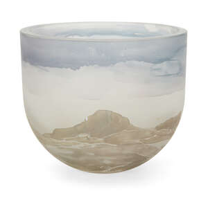 
	
		Charles Bray, 1922-2012, a glass bowl, with sand-blasted exterior, 10.5cm high, 13.5cm...