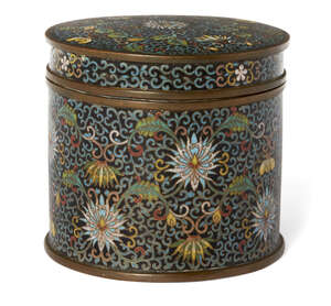 
	
		A Chinese cloisonné tobacco jar, early 20th century, decorated with flowering lotus...