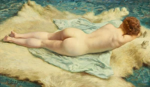 Paul Sieffert,&nbsp;French 1874-1957-&nbsp;
Reclining female nude;&nbsp;
oil on panel, signed 'P. Sieffert (lower...