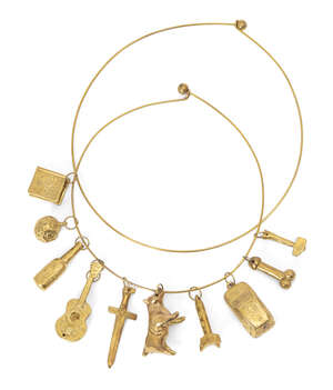 
	
		Grayson Perry CBE RA,
		British b.1960-
		 
		I am a Man, 2014;
		 
		brass necklace...