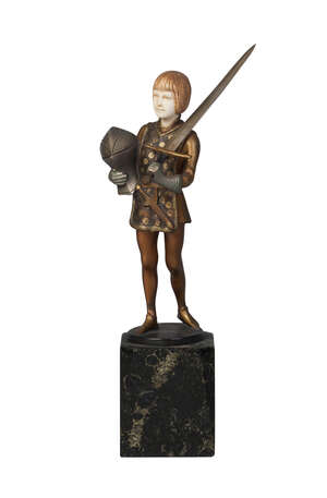 
	
		Otto Scheer, a cold-painted bronze and ivory figure 
		'Young Squire', c. 1930, signed...