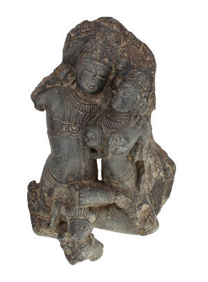 
	
		A black stone fragment of Uma-Mahesvara, Pala Period, India, 12th century, depicting the...