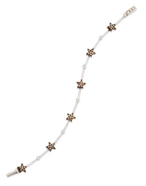 A diamond and coloured diamond bracelet, designed as alternating collet-set brilliant cut...