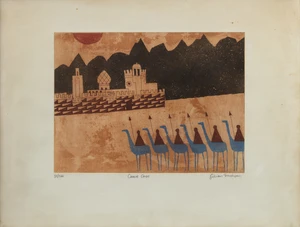 Julian Trevelyan RA, British 1910-1988, Camel Corps, 1972; lithograph in colours on wove, signed in pencil, titled and numbered 51/250, plate: 35 x 48cm,