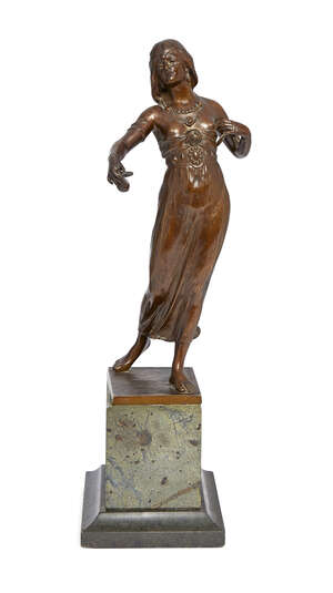 
	
		Gustav Schmidt Cassel (1867-1954), a patinated  bronze figure  
		'Castanet Dancer',...