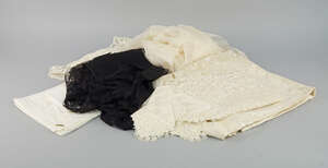 
	
		Small collection of lace and linen and silk chiffon, including shawls, property of the...