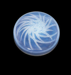
	
		René Lalique (1860-1945), an opalescent glass circular cover
		'Houbigant-1 Quatre...