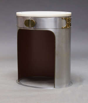 
	
		Attributed to George Ciancimino, c.1970s, an oval side table with white marble top, on...