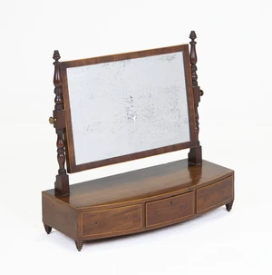 A George III boxwood strung mahogany toilet mirror, first quarter 19th century, the rectangular...