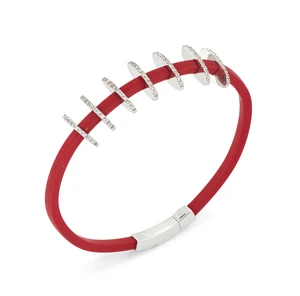 A rubber bangle, designed as a square section rubber bangle with seven applied diamond-set line...