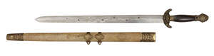
	
		A Chinese horn-handled dao, 19th century, the steel blade inlaid with the 'seven stars'...
