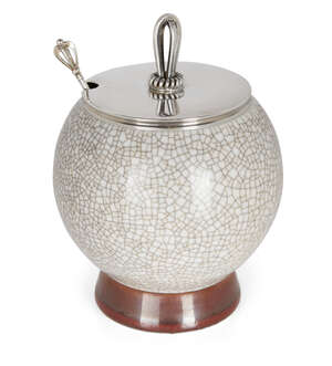 
	
		Bing & Grondahl, 
		 
		Marmalade pot with sterling lid by Hugo Grun and sterling...