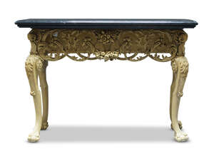 
	
		A George II style marble top console table, late 19th/early 20th Century, the carved open...