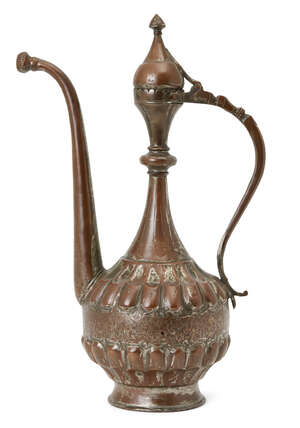 
	
		 A large tinned copper ewer, probably Bukhara, Central Asia, 18th century, on a short...