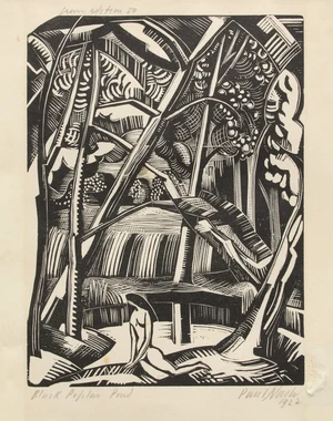 Paul Nash,&nbsp;British 1889-1946,&nbsp;Black Poplar Pond, 1922;&nbsp;wood engraving on wove,&nbsp;signed, titled, dated...