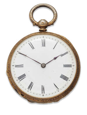 A late 19th century silver fob watch, the circular white dial with Roman black numerals, blued...