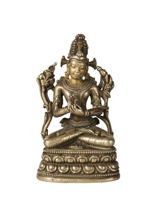 
	
		A Sino-Tibetan small gilt-bronze depicting Namasangiti Manjushri, 13th-14th century, 