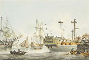 
	
		Samuel Atkins, 
		 
		British 1760-1808- 
		 
		High water at Deptford; Low water at...
