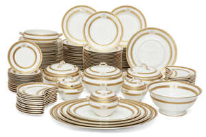 
	
		An extensive George Jones & Sons Crescent porcelain part dinner service, late 19th /...