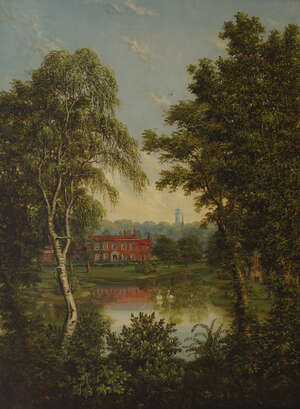 
	
		Henry Ashby Binckes, British 1846-1884- View of Pond Cottages, 1886; oil on canvas, signed...