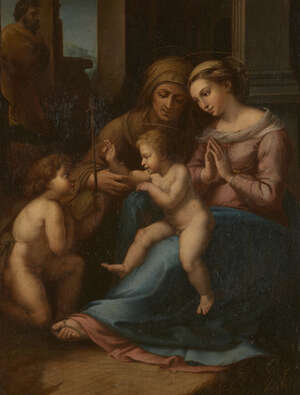 
	
		After Raphael, 
		Italian 1483-1520- 
		 
		Madonna del Divino amorre, The Holy Family...