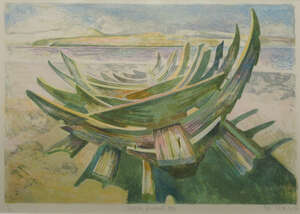 
	
		RTO Sophie Macpherson, 
		British 1957-2014- 
		 
		Landscape with boats;
		 
		