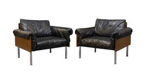 
	
		Yrjö Kukkapuro (born 1933), a pair of 'Ateljee' lounge chairs for Haimi,
		 c.1970, 
		