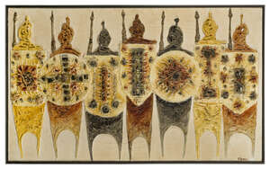 
	
		George Craig Spence (b.1931), a relief painting 
		Mid to late 20th century, signed to...