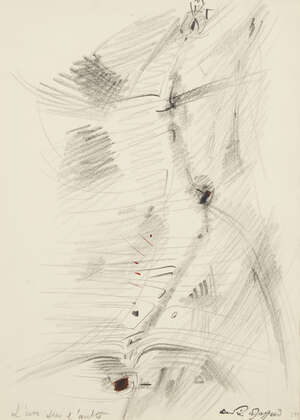 
	
		André Masson,
		French 1896-1957-
		
		'Lun sur lautre', 1970;
		
		pencil, wax, crayon...