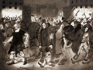 
	
		Ken Currie, 
		Scottish b.1960 - 
		 
		The Street, 1990; 
		 
		indian ink on paper, 53...