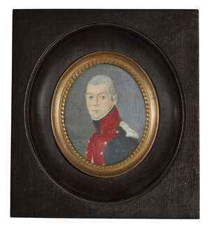 
	
		European School, 
		mid-late 18th century- 
		 
		Portrait miniature of an officer...